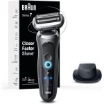 Braun Series 7 7120s cordless shaver with precision trimmer attachment and black travel pouch